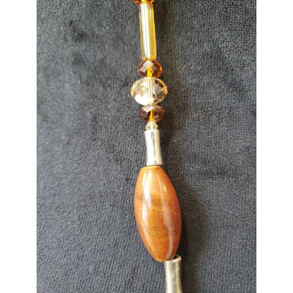 Women Vintage Amber Beaded Necklace with Large Link Chain and Toggle Clasp - Picture 4 of 7